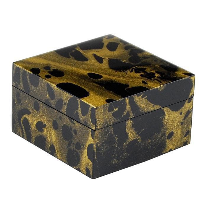 Lacquer Small Square Box (Black Gold Marble)