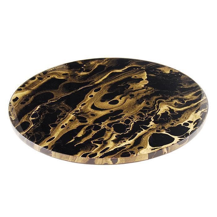 Black & Gold Marble Lacquer Lazy Susan 20"