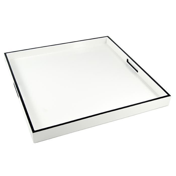 Lacquer Large Square Tray (White with Black Trim)