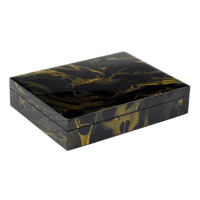 Lacquer Long Stationery Box (Black Gold Marble)