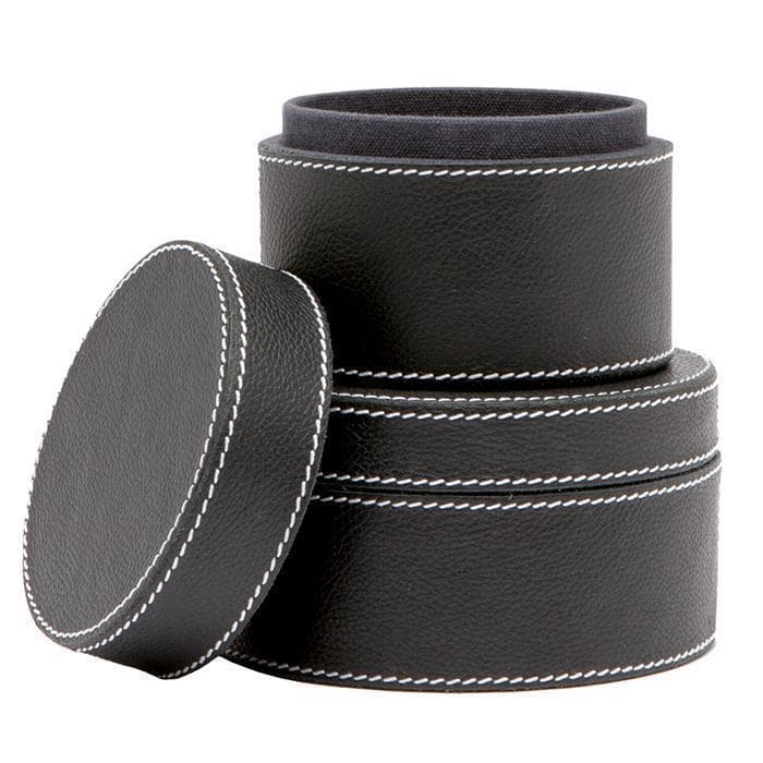 Larne Black Full-Grain Leather Round Canister Set/2 - Thumbnail 2