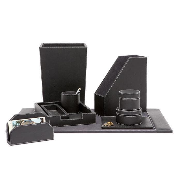 Larne Black Full-Grain Leather Desk Blotter Set