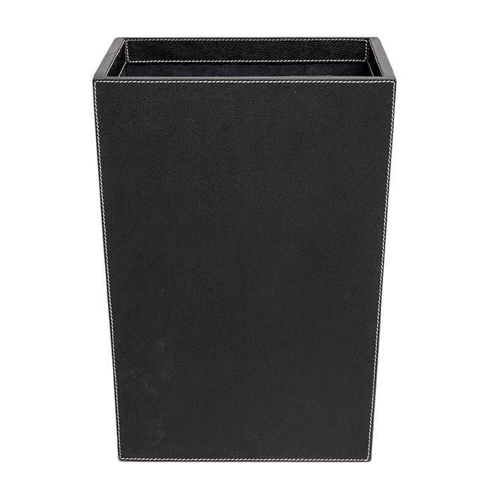 Larne Black Full-Grain Leather Rectangle Wastebasket