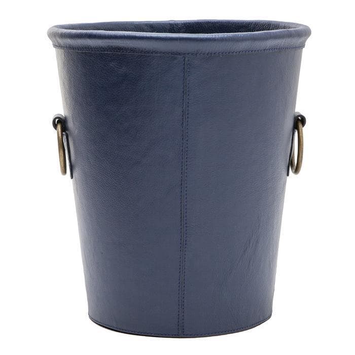 Ogden Navy Leather Round Wastebasket