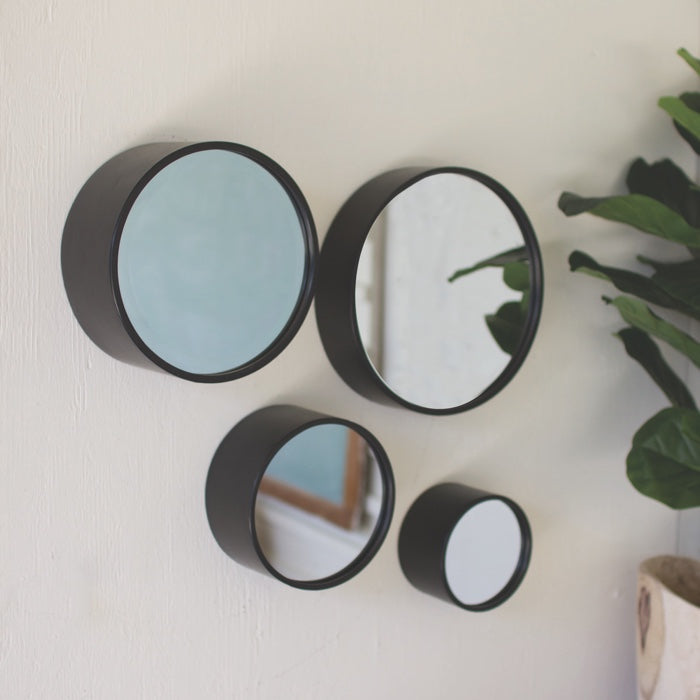 Antique Black Round Metal Wall Mirrors Set Of Four